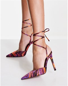Туфли на высоком каблуке с завязками вокруг щиколотки и розовым мраморным принтом Prize Asos design