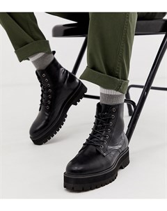 Черные ботинки для широкой стопы из искусственной кожи со шнуровкой и массивной подошвой Asos design