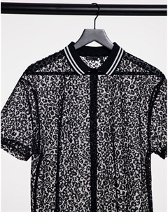 Свободная трикотажная рубашка из сетчатого материала с леопардовым принтом и окантовкой Asos design