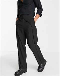 Черные строгие брюки с широким штанинами и асимметричным поясом Asos design