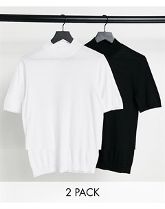 Набор из 2 хлопковых футболок черного и белого цвета с короткими рукавами и высоким воротом Asos design