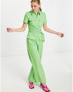 Зеленый комбинезон с широкими штанинами и акцентными карманами Vila