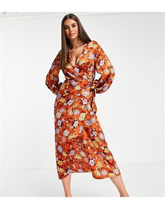Атласное платье макси с запахом и цветочным принтом в стиле 70 х ASOS DESIGN Tall Asos tall