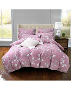 Комплект постельного белья евро белые цветы на розовом Pappel