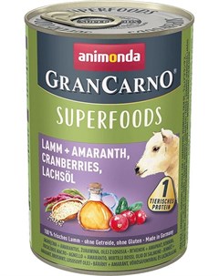 Консервы Gran Carno Superfoods c ягненком амарантом клюквой лососевым маслом для собак 400 г Ягненок Animonda