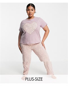 Розовато лиловый пижамный комплект с принтом сердечка и звериным принтом Plus Brave soul