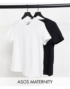 Набор из 2 футболок с круглым вырезом черного и белого цветов из органического хлопка ASOS DESIGN Ma Asos maternity