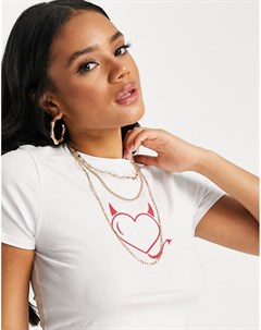 Белая облегающая футболка с принтом в виде сердца с дьявольскими рожками Asos design