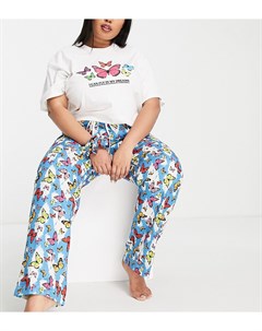 Пижамный комплект из oversized футболки брюк и резинки для волос с принтом бабочек Daisy street plus