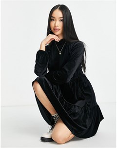 Черное бархатное платье мини из переработанного материала Monki