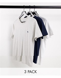 Набор из 3 футболок белого темно синего и серого меланжевого цвета с логотипом Abercrombie & fitch
