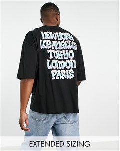 Черная oversized футболка с мультяшным принтом спереди и текстовым принтом на спине Asos design