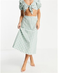 Эксклюзивная пляжная юбка миди в клетку зеленого цвета от комплекта Exclusive Fashion union