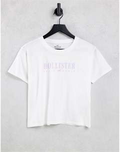 Белая укороченная футболка с логотипом Hollister