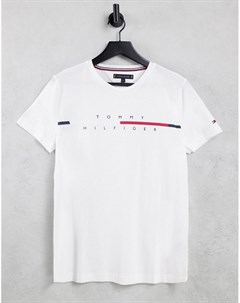 Белая футболка с логотипом в виде полоски и разрезами Tommy hilfiger