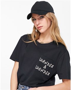 Черная oversized футболка с надписью Wander And Wonder Billabong