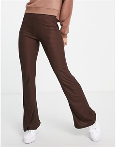 Расклешенные трикотажные брюки шоколадного цвета Pieces