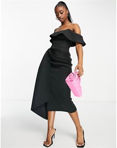 Черное платье футляр с открытыми плечами и поясом Asos design