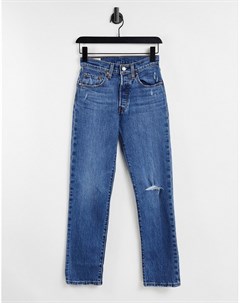 Укороченные прямые джинсы цвета индиго с завышенной талией и рваной отделкой на колене 501 Levi's®