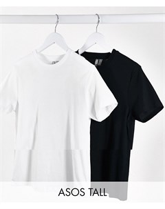 Набор из 2 футболок черного и белого цветов из органического хлопка с круглым вырезом ASOS DESIGN Ta Asos tall