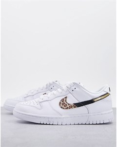 Белые кроссовки с логотипом галочкой с леопардовым принтом Dunk Low Nike