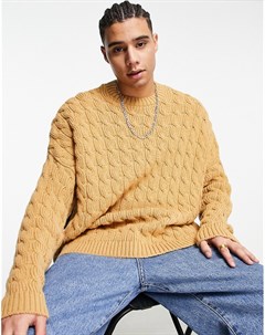 Бежевый oversized джемпер крупной вязки косы Asos design