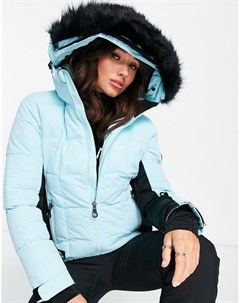 Голубая утепленная горнолыжная куртка с отстегивающимся капюшоном с отделкой искусственным мехом Lun Surfanic