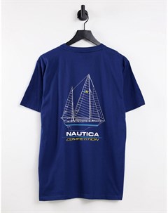 Темно синяя футболка с принтом на спине Nautica competition