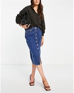 Синяя джинсовая юбка миди на пуговицах Reo French connection