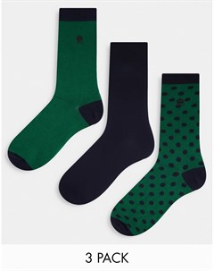 Набор из 3 пар носков зеленого цвета в горошек French connection