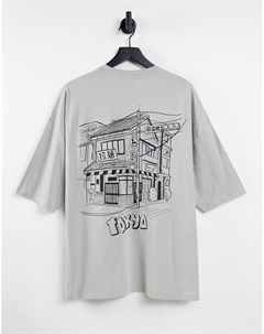 Свободная футболка с принтом в виде рисунка Токио на спине и груди Asos design