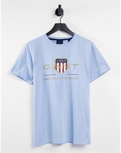 Футболка голубого цвета с большим логотипом в виде щита Gant