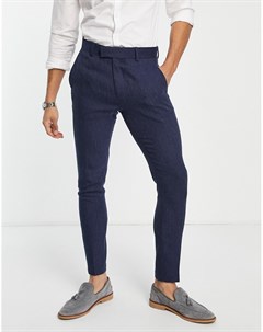 Темно синие супероблегающие брюки с добавлением шерсти и узором в елочку Asos design