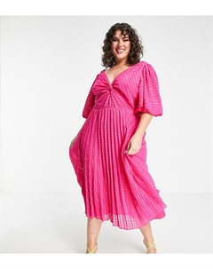 Плиссированное платье миди из ткани добби с короткой расклешенной юбкой и перекрученным дизайном спе Asos curve