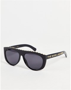 Черные солнцезащитные очки с плоским верхом и заклепками 492 S Marc jacobs