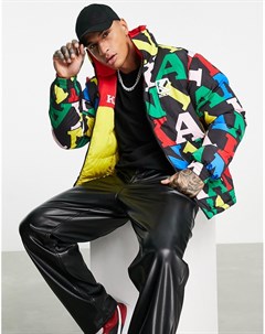 Двусторонняя разноцветная дутая куртка в стиле ретро Karl kani