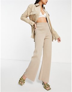 Трикотажные расклешенные брюки серо бежевого цвета от комплекта Pretty lavish