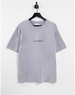 Серая oversized футболка с принтом Copenhagen на груди Topman