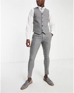 Темно серые супероблегающие брюки с добавлением шерсти и узором в елочку Asos design