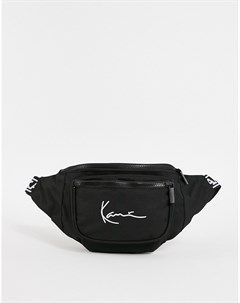 Черная сумка кошелек на пояс с фирменной отделкой на ленте Karl kani