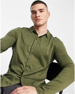 Трикотажная рубашка цвета хаки на пуговицах с длинными рукавами Asos design
