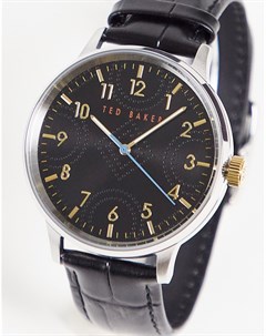 Черные часы с гравировкой на циферблате и кожаным ремешком с крокодиловым узором Ted baker london