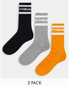 Набор из 3 пар носков разных цветов с полосками и логотипом The hundreds