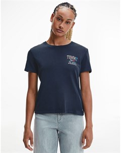 Темно синяя футболка из органического хлопка с логотипом в университетском стиле с принтом тай дай Tommy jeans