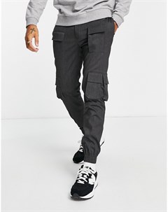 Темно серые строгие брюки карго зауженного кроя с карманами Topman