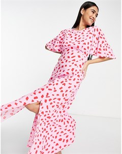 Розовое платье с разрезами и абстрактным точечным принтом Style cheat