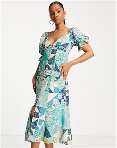 Платье миди с лифом и цветочным принтом в стиле пэчворк Miss selfridge