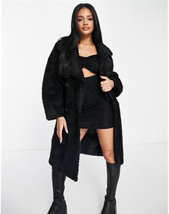 Черное плюшевое oversized пальто Na-kd