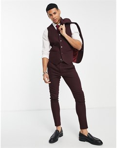 Бордовые супероблегающие брюки из ткани с добавлением шерсти с узором в елочку Asos design
