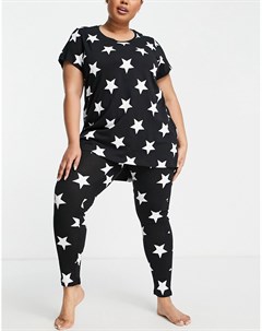 Черно белый пижамный комплект с футболкой и леггинсами со звездами Yours